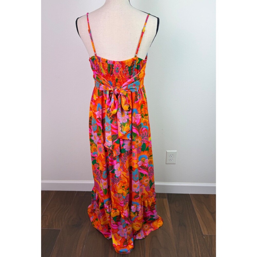 Sugarlips Idalia Tie Back Floral Maxi Dress Large Bright Tropical Boho Sundress - Picture 5 of 10